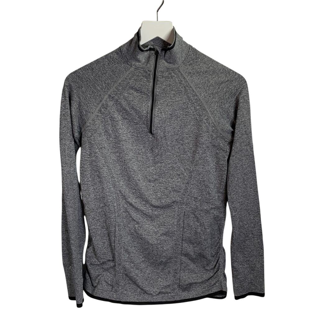 Athleta Fastest Track Gray with Black Trim 1/4 Zip Track Jacket W-141 Sz Medium